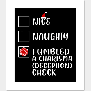 Funny Nice Naughty Fumbled Dice Roll 1 Charisma Deception Check DnD Christmas Posters and Art